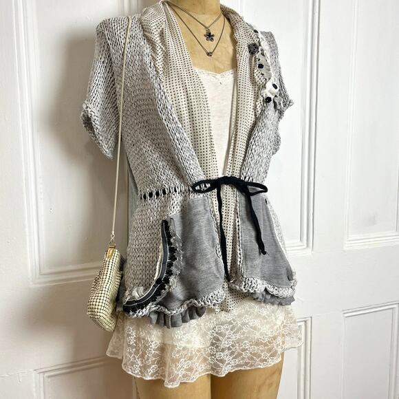Made in Italy Tricot Chic Boho Sweater Top with Lace & Ruffle Details - Picture 1 of 8